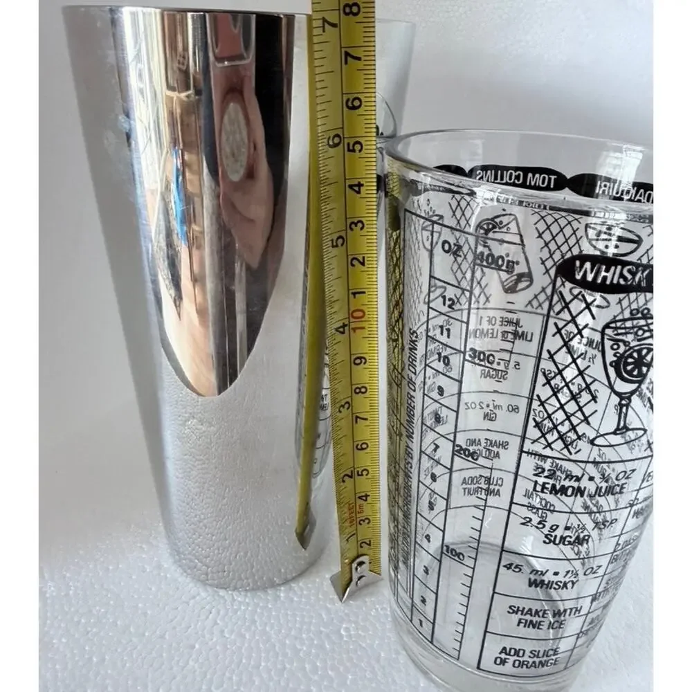 Vtg MCM Irvinware Boston Shaker Glass Stainless Steel Recipe OZ Cocktail Barware